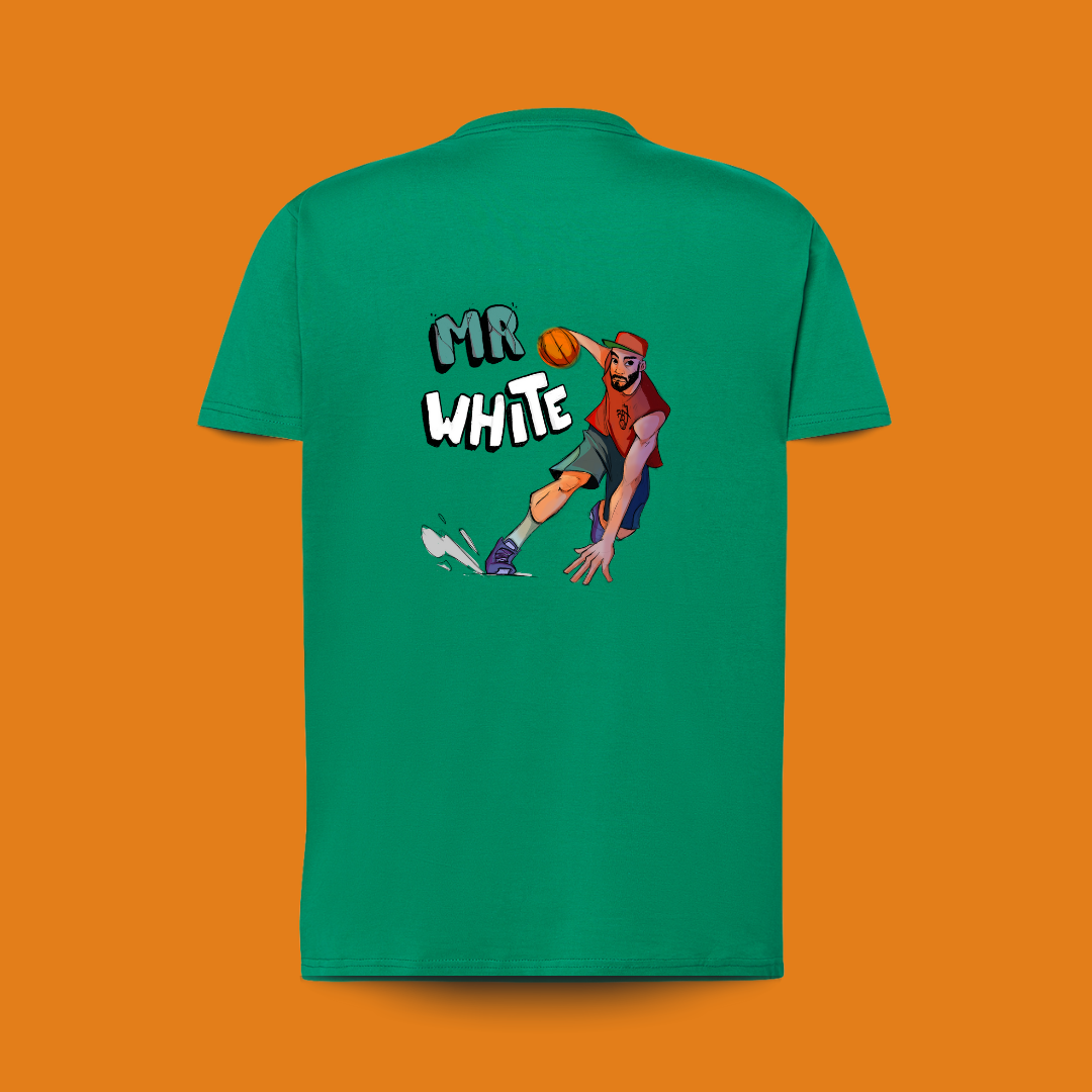 camiseta 100& algodón, premium, color verde, diseño en la espalda.para amantes del baloncesto