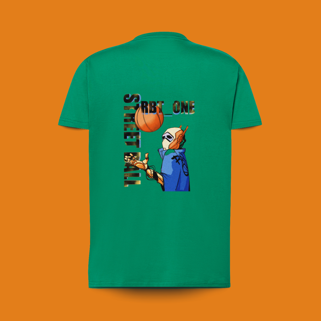 camiseta 100% algodón verde RBT-ONE espalda. para amantes del baloncesto