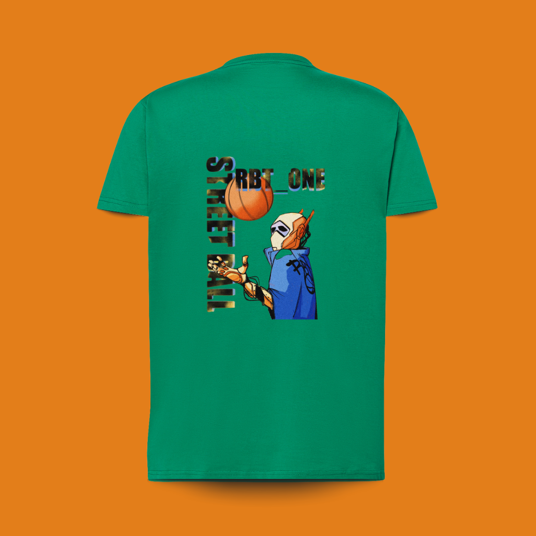 camiseta 100% algodón verde RBT-ONE espalda. para amantes del baloncesto