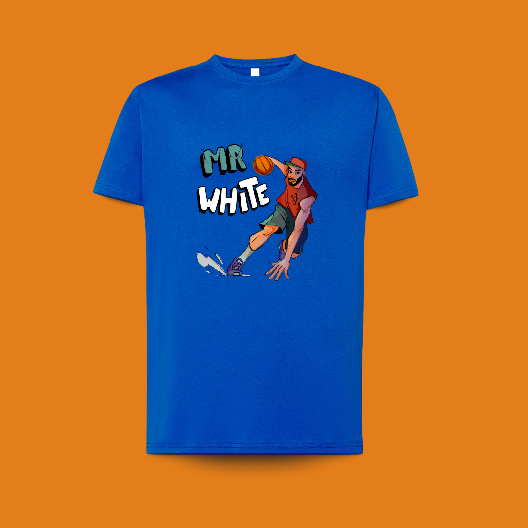 camiseta 100% algodón azul royal diseño rbt mr.white para amantes del baloncesto