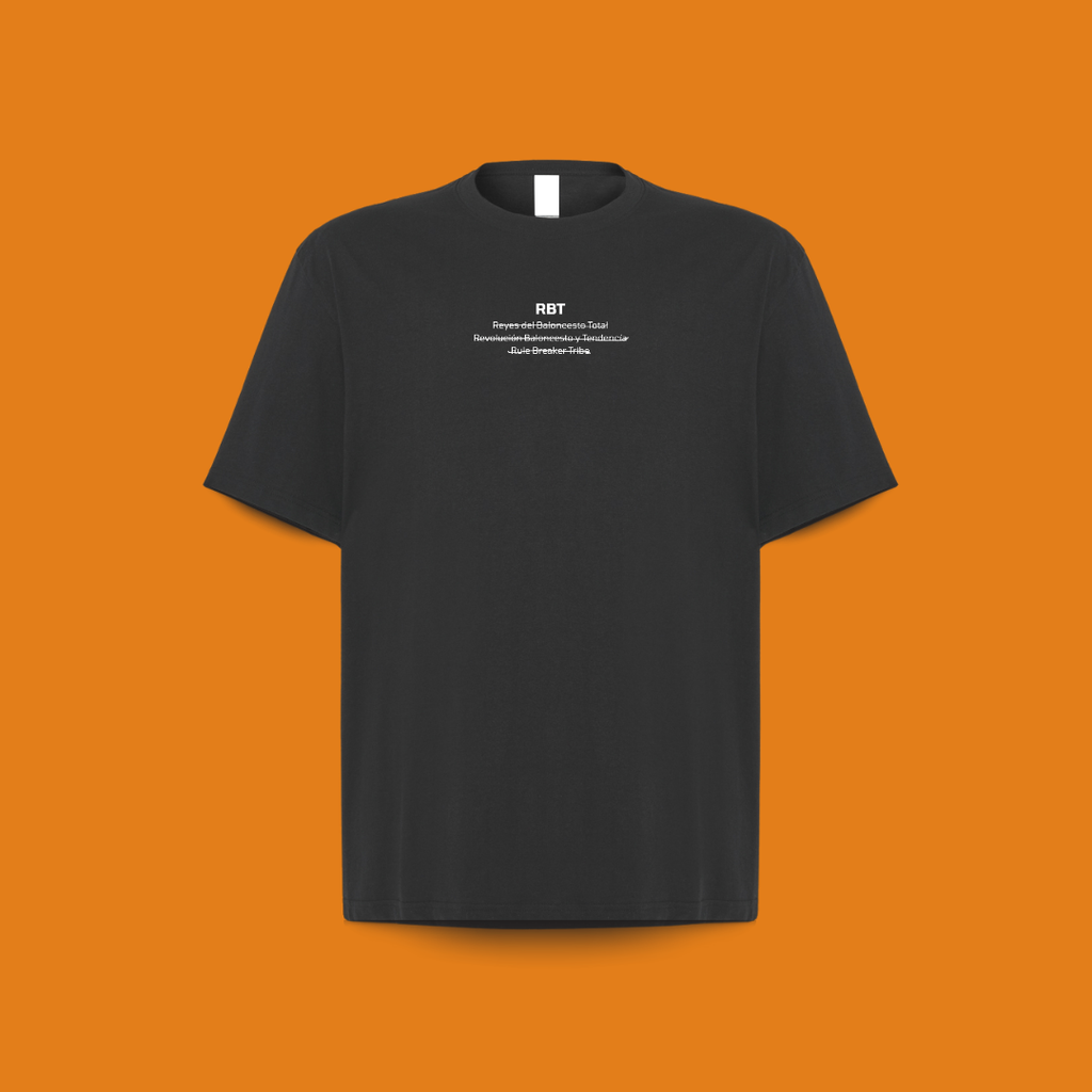 camiseta 100% algodón negra acronimos rbt, para amantes del baloncesto