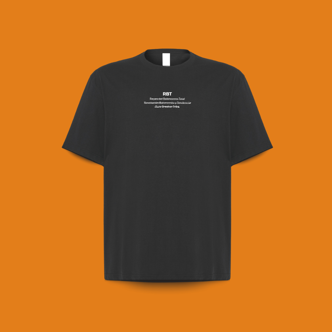 camiseta 100% algodón negra acronimos rbt, para amantes del baloncesto